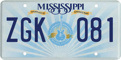 MS license plate ZGK081