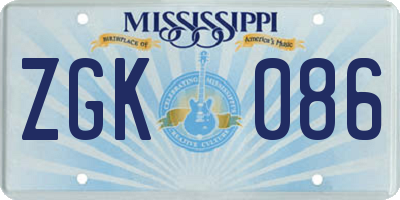 MS license plate ZGK086
