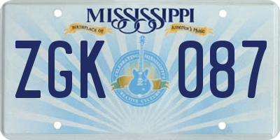 MS license plate ZGK087