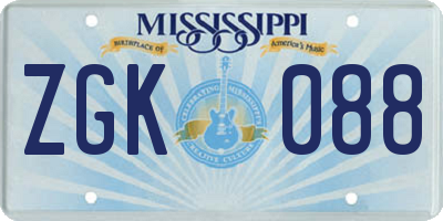 MS license plate ZGK088