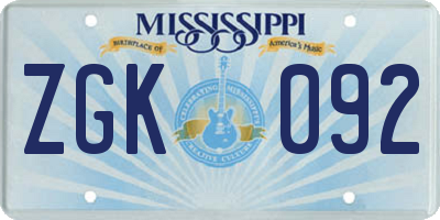 MS license plate ZGK092