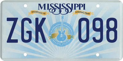 MS license plate ZGK098