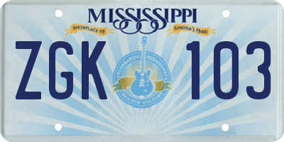 MS license plate ZGK103