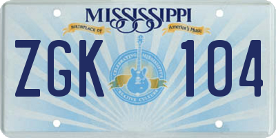 MS license plate ZGK104