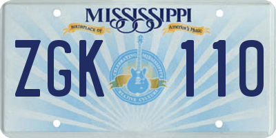 MS license plate ZGK110