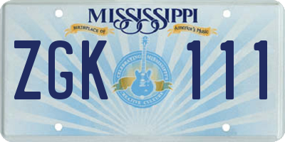 MS license plate ZGK111