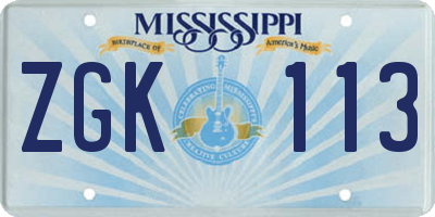 MS license plate ZGK113
