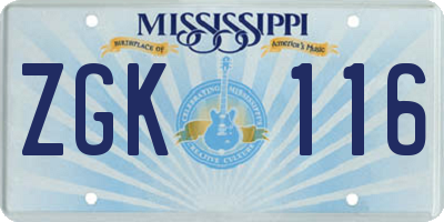 MS license plate ZGK116