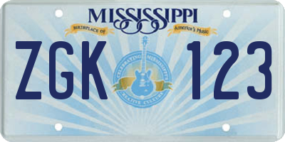 MS license plate ZGK123