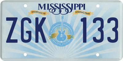 MS license plate ZGK133