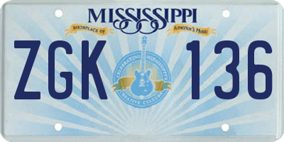 MS license plate ZGK136