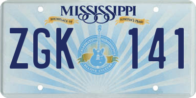 MS license plate ZGK141