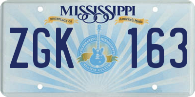 MS license plate ZGK163