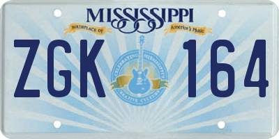 MS license plate ZGK164