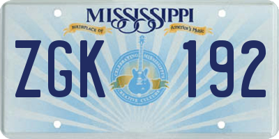 MS license plate ZGK192