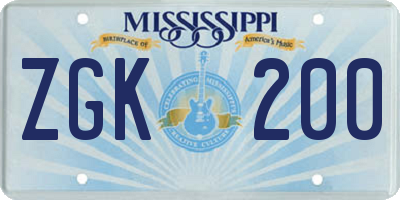 MS license plate ZGK200
