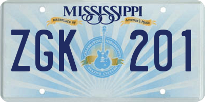 MS license plate ZGK201