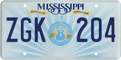 MS license plate ZGK204