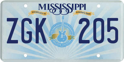 MS license plate ZGK205