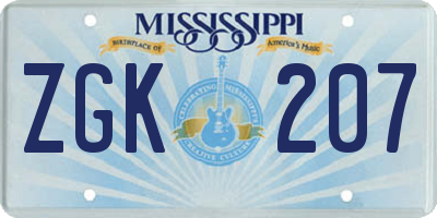 MS license plate ZGK207