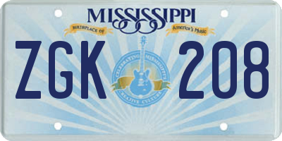 MS license plate ZGK208