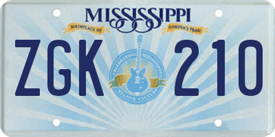 MS license plate ZGK210