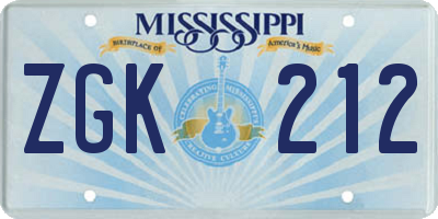 MS license plate ZGK212