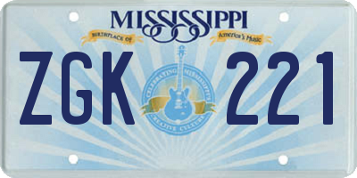MS license plate ZGK221