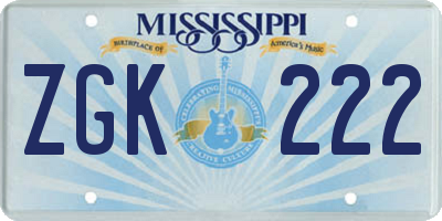 MS license plate ZGK222