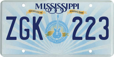 MS license plate ZGK223