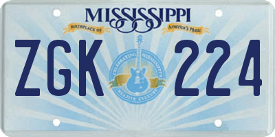 MS license plate ZGK224
