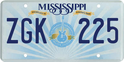 MS license plate ZGK225