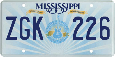 MS license plate ZGK226