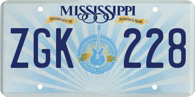 MS license plate ZGK228