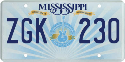 MS license plate ZGK230