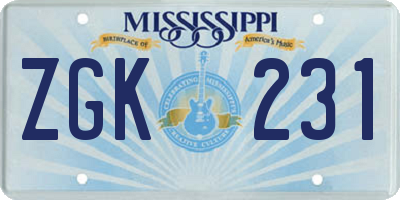 MS license plate ZGK231