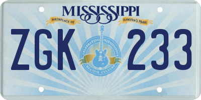 MS license plate ZGK233
