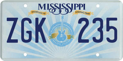 MS license plate ZGK235