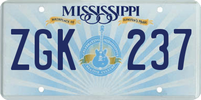MS license plate ZGK237