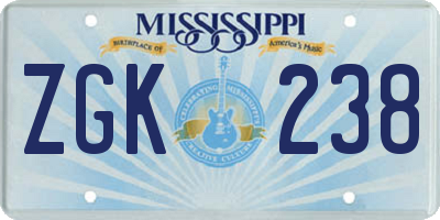 MS license plate ZGK238