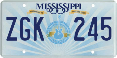 MS license plate ZGK245