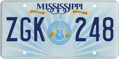 MS license plate ZGK248