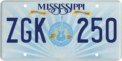 MS license plate ZGK250