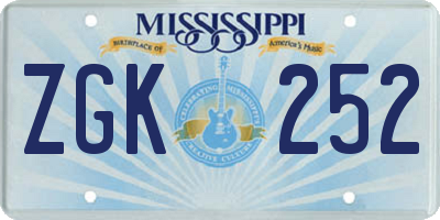 MS license plate ZGK252