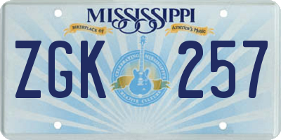 MS license plate ZGK257