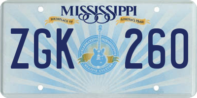 MS license plate ZGK260