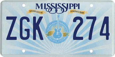 MS license plate ZGK274