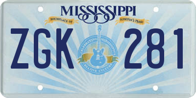 MS license plate ZGK281