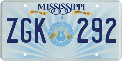MS license plate ZGK292