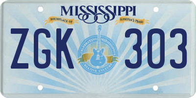 MS license plate ZGK303